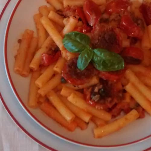Macaroni and tomato gratin