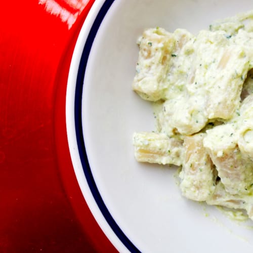 Rigatoni di kamut in crema di zucchine, carote e ricotta