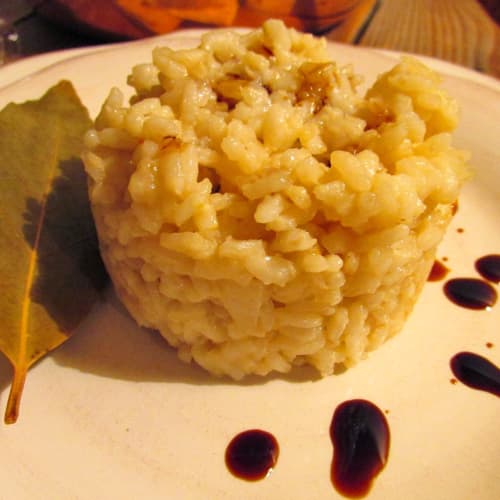 Risotto con queso parmesano y vinagre balsámico