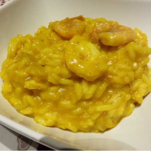 Risotto spiced pumpkin and shrimps