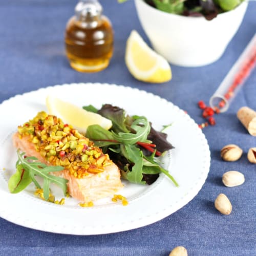 Filetto di salmone in crosta di pistacchi