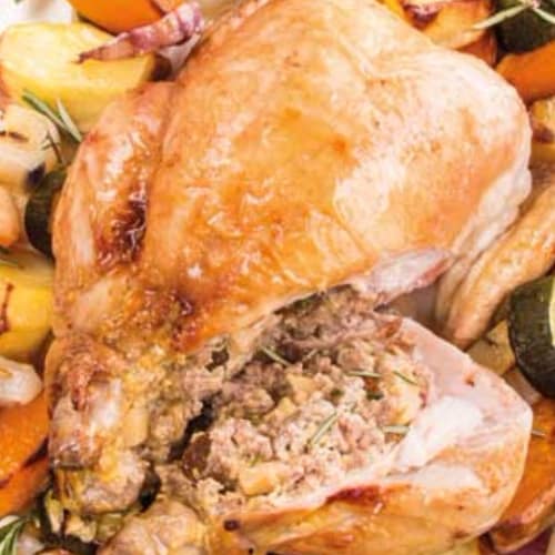 Poussin stuffed with meat and herbs