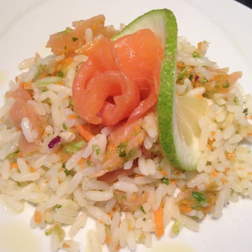 Rice salad with salmon