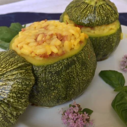 Calabacín relleno con risotto ronda