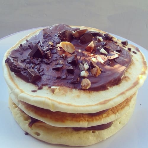 Pancake yogurt with almonds and chocolate