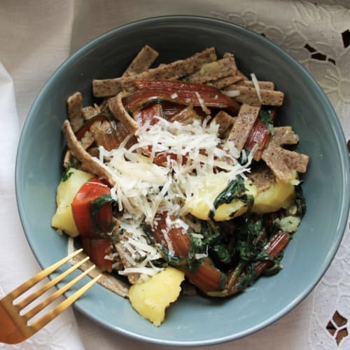 Pizzoccheri buckwheat with boiled potatoes and goat