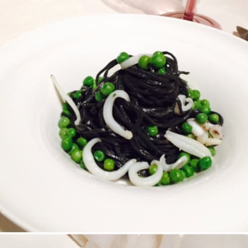 blacks tagliolini with cuttlefish and peas