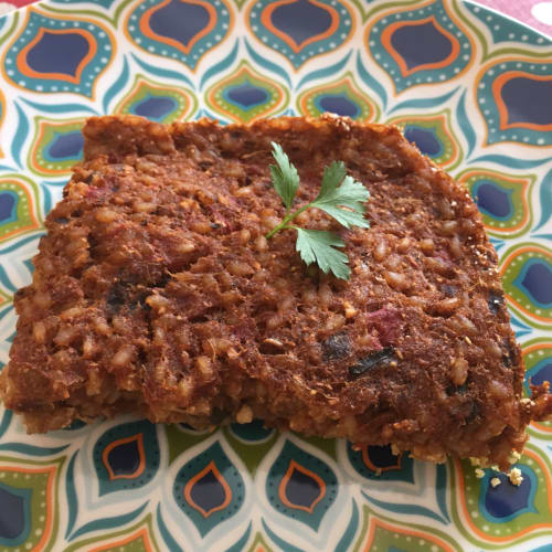 timbal de risotto con berenjenas