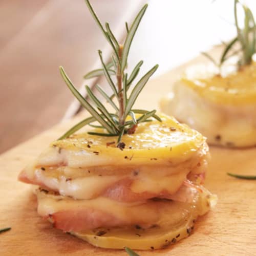 potato towers with ham and scamorza