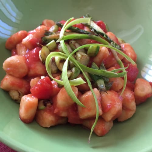 Gluten free gnocchi with crispy asparagus