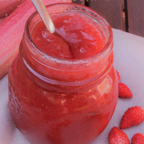 Rhubarb jar, strawberries and strawberries