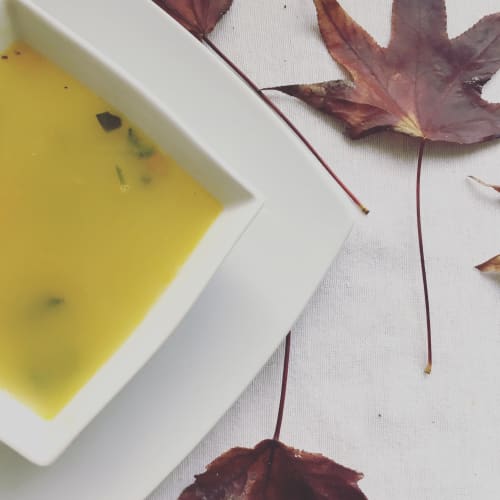 Pumpkin soup and vegetables