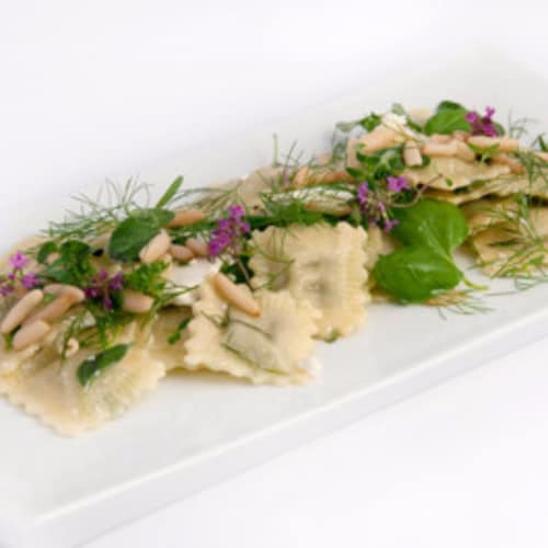 Ravioli with sheep's ricotta, herbs and pine nuts