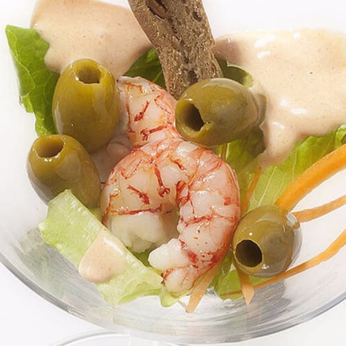 Shrimp cocktails with Olive Nocellara Etnea