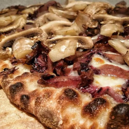 Pizza mushrooms and radicchio