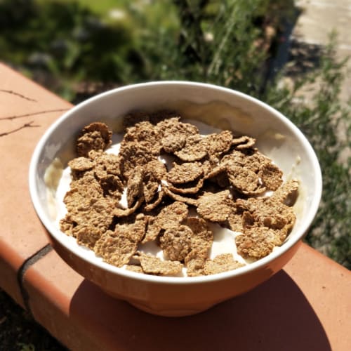 Gachas de avena en microondas con cereales y yogur