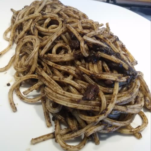 Square spaghetti with black sepia