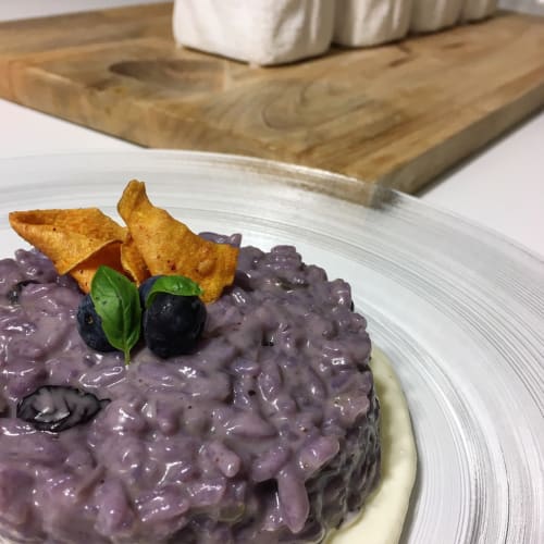 Risotto con arándanos y queso ahumado