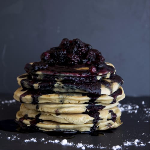 Vegan pancakes with berry sauce