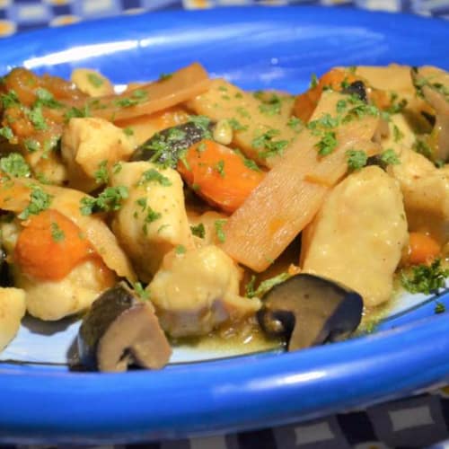 Chicken parsley with pumpkin, shiitake mushrooms and bamboo