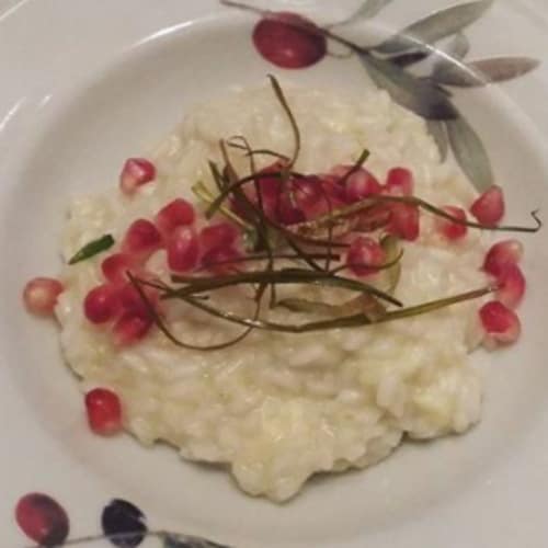 Risotto al melograno, brie e crema di porri