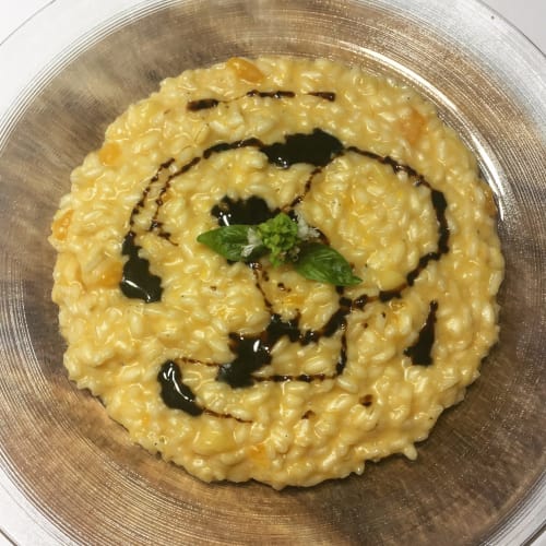 risotto de calabaza, manzana y vinagre balsámico