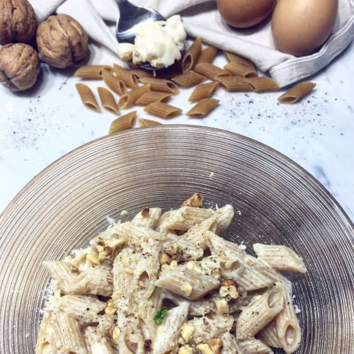 penne kamut Mezze con mascarpone, gorgonzola y nueces