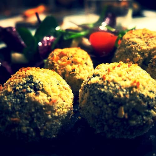 Arancine of rice with baked spinach