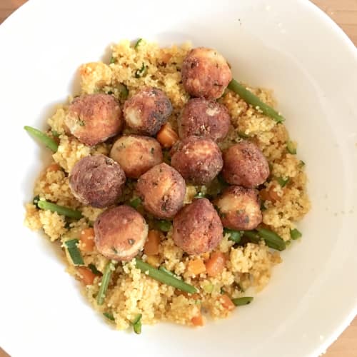 Vegetable cous cous with fish balls