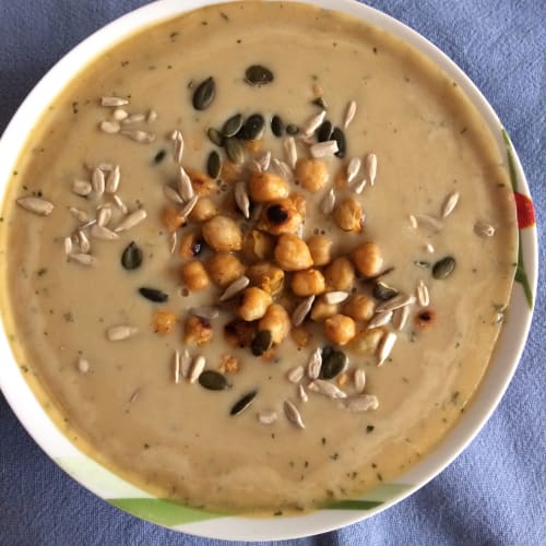 Mushroom soup with crunchy chickpeas