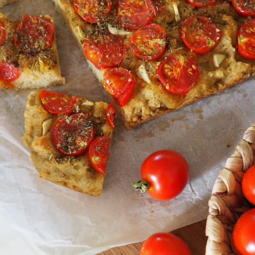 Focaccia matta with tomatoes Very soft without yeast