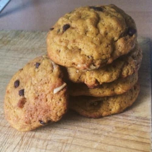 Pumpkin cookies with chocolate, nuts and coconut