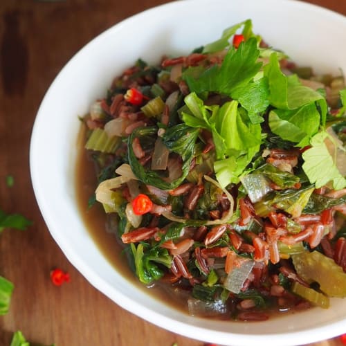 Red rice soup and ginger celery