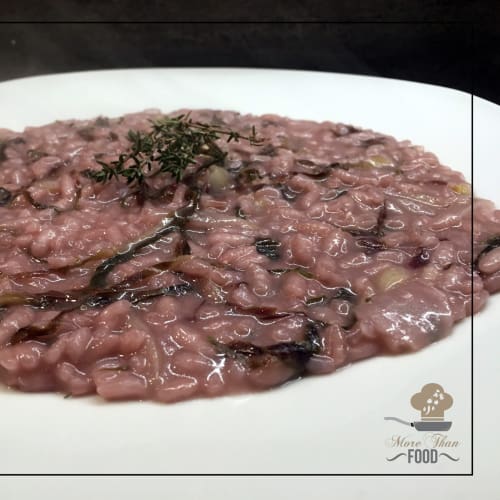 Receta de risotto de radicchio y tomillo. Rápido y fácil.