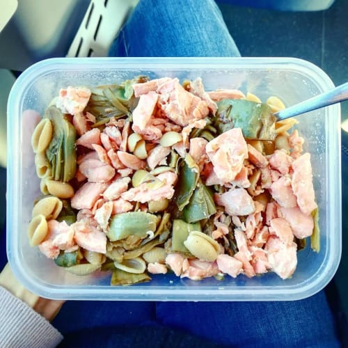 Whole sardinian gnocchetti with artichokes and salmon