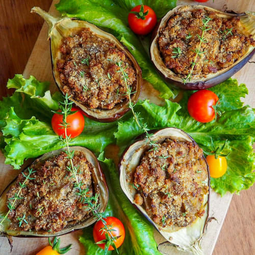 Berenjenas rellenas con tempeh