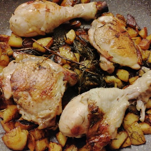 Pollo con finocchietto selvatico, arancia e patate