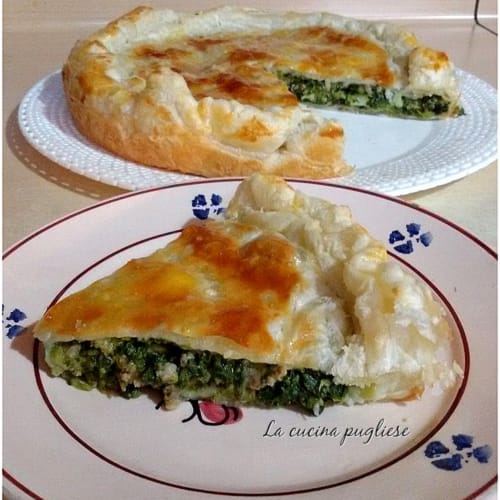 Savory pie with turnip tops and sausage