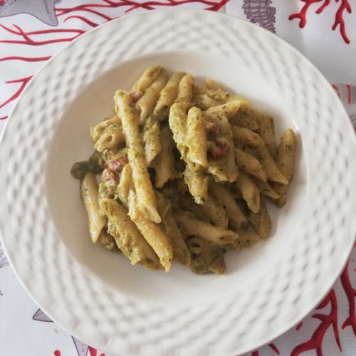 Pasta de calabacín y panceta