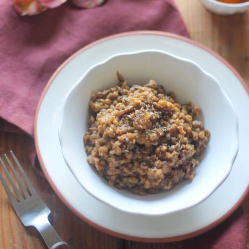 Farro con zucca, cipolla e provola