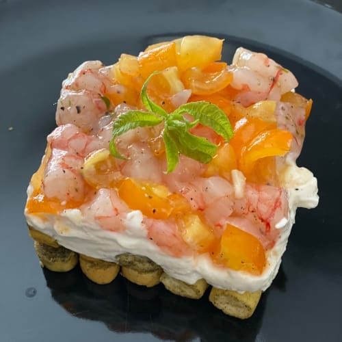 Tartare di scampi e burrata