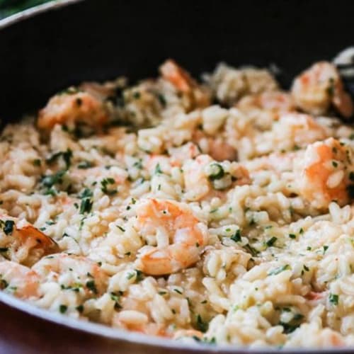 Risotto de camarones y rizos de calamar