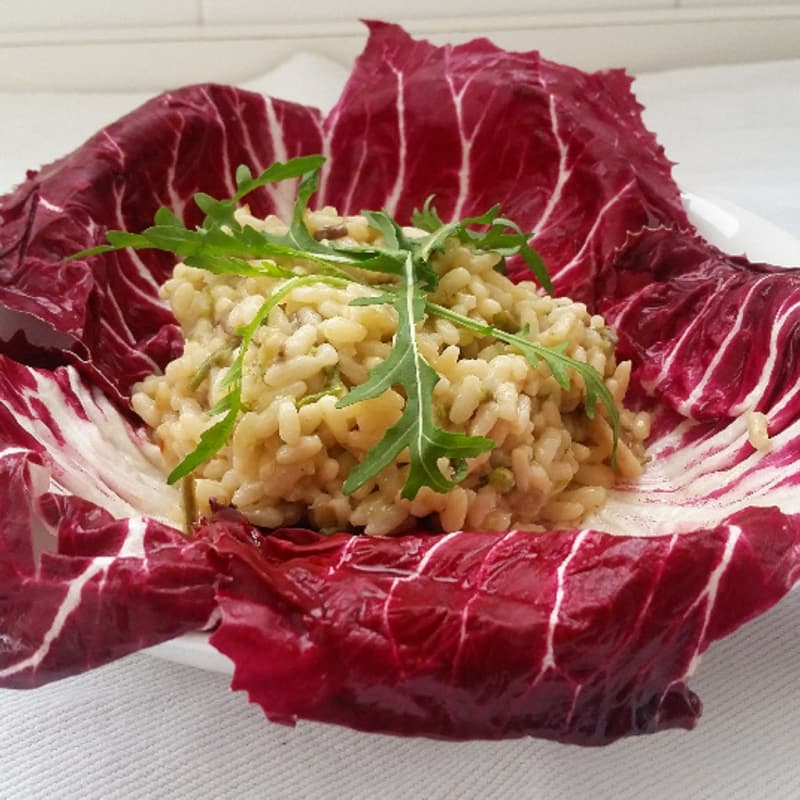 Risotto con espárragos y setas