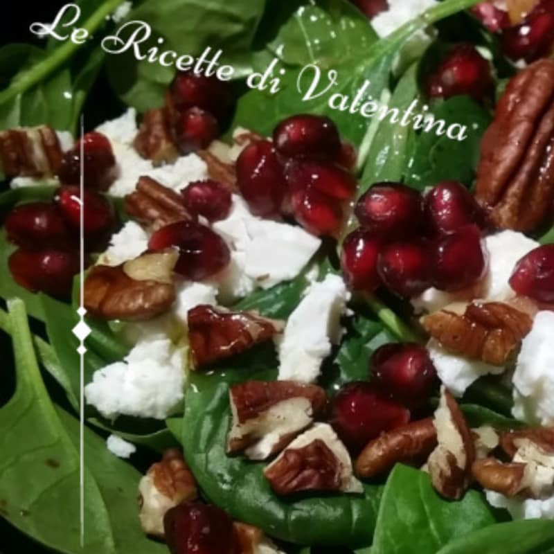 salad of baby spinach, feta, pecans and pomegranate