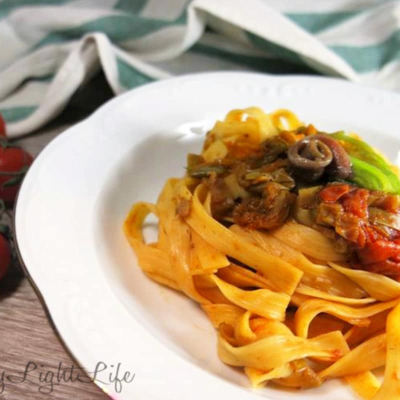 Pasta flowers and anchovies