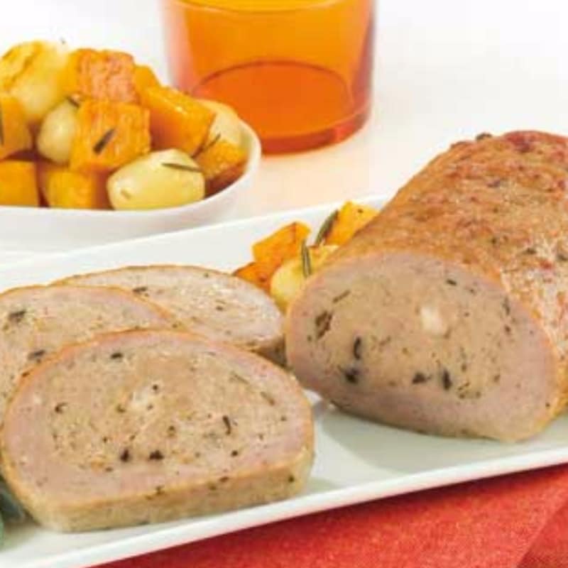 Rollo de pavo con patatas y calabaza