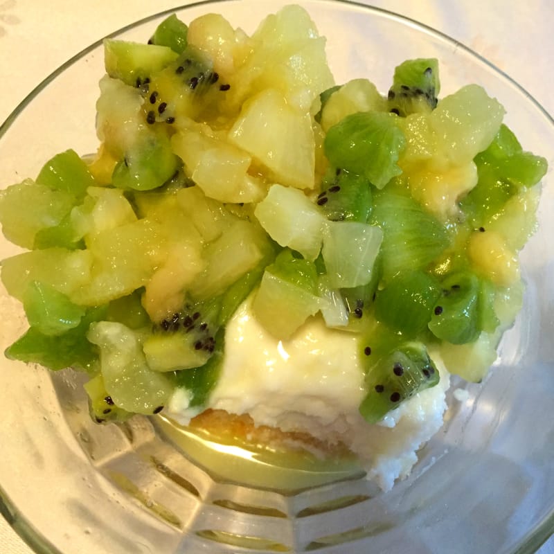 Coconut cup with tropical fruit