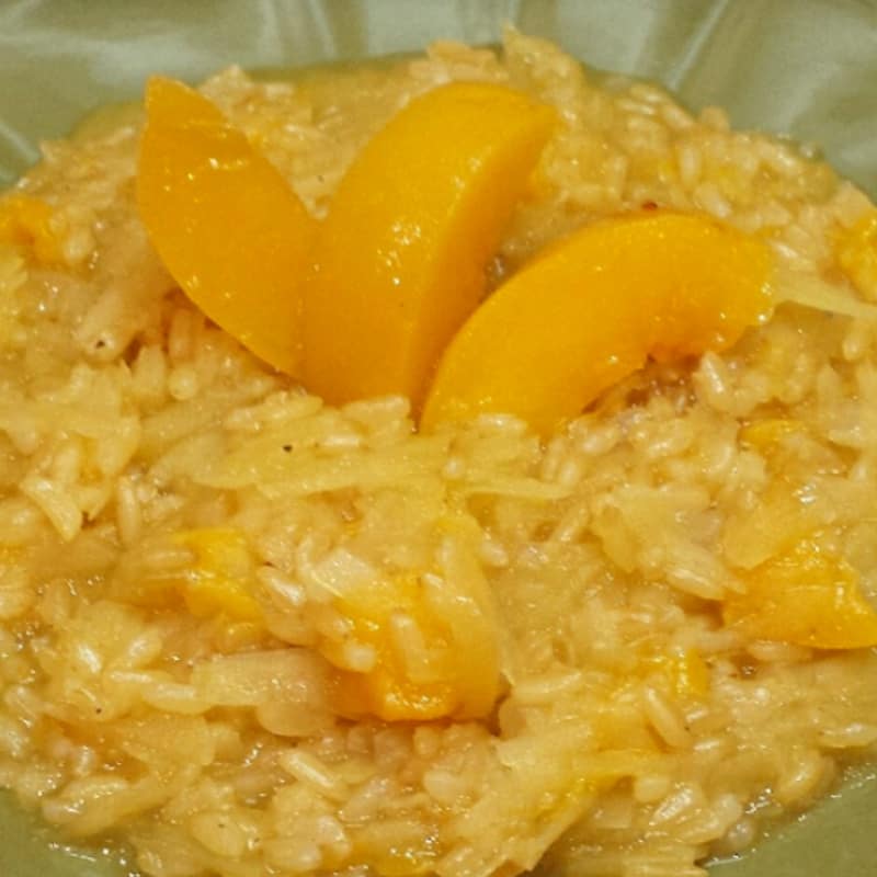 Risotto integrale con pesche e patate