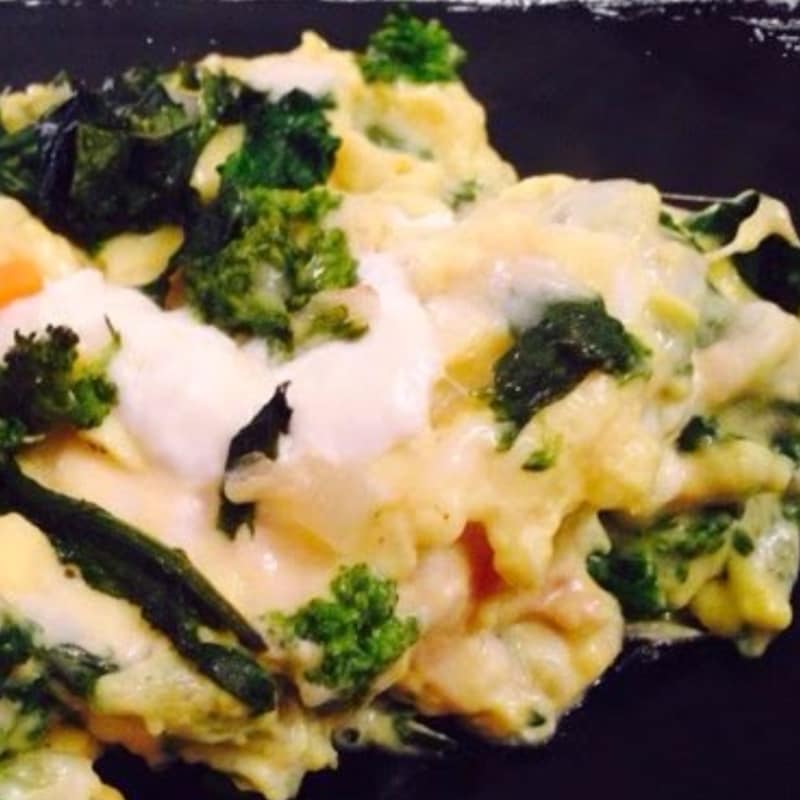 Lasagne di farro con cime di rapa, stracchino e besciamella e curcuma