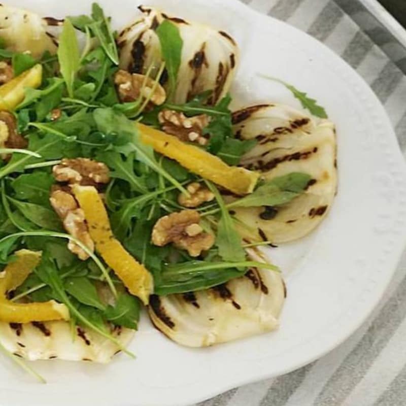 grilled fennel with arugula and walnuts